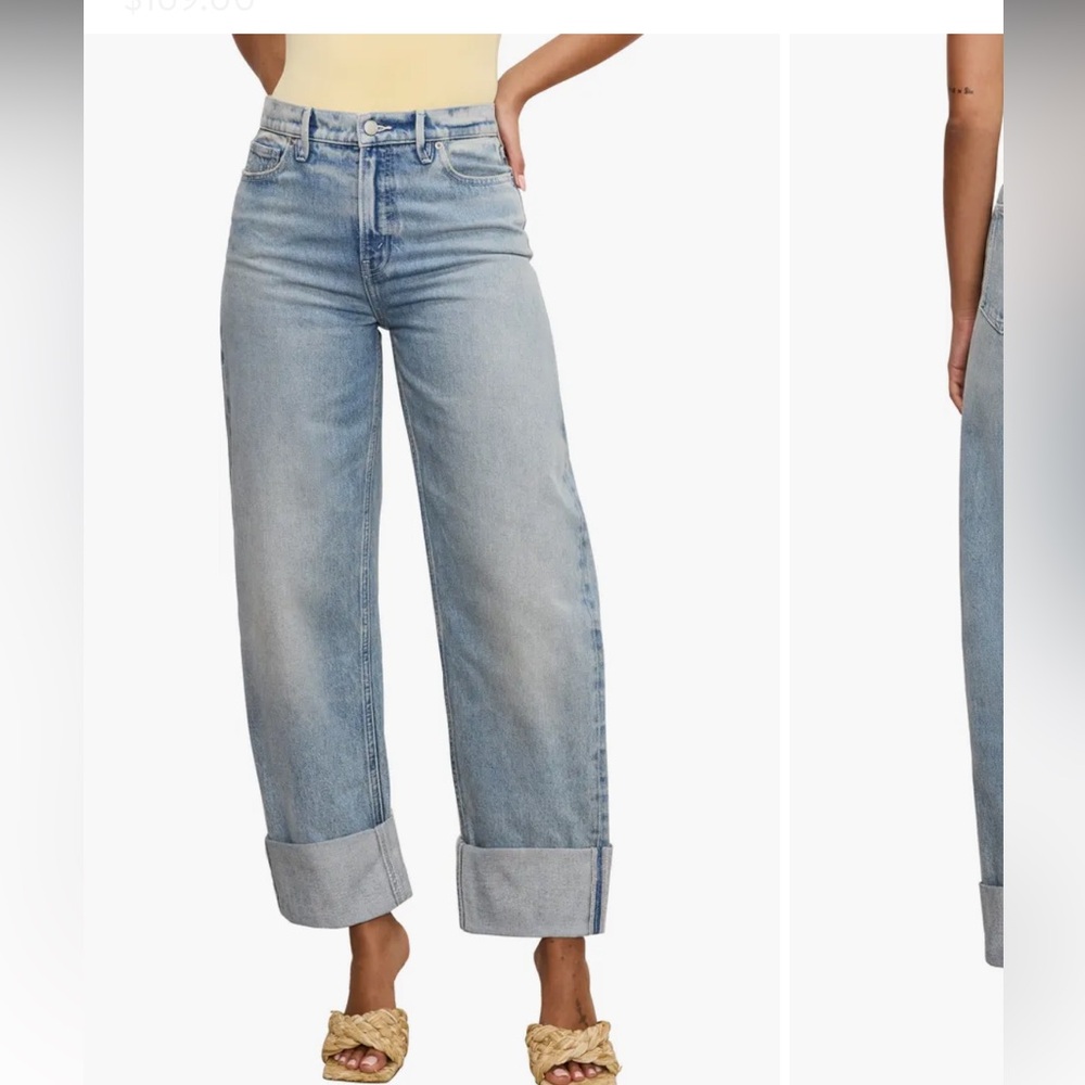 Good American Good Standard High Waist Ankle Barrel Jeans in Indigo 890
